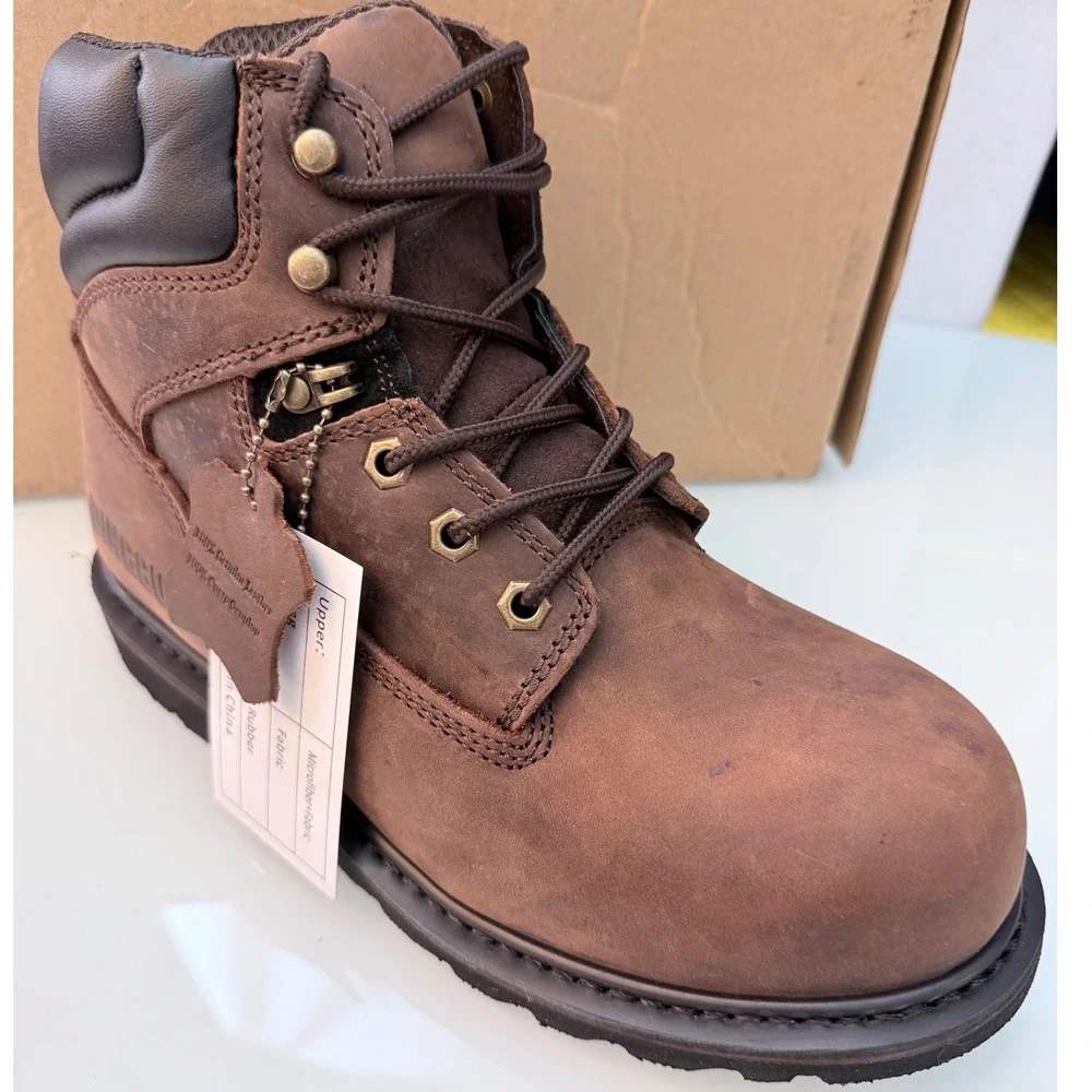 Dinggu Steel Toe Work Boots Brown Leather Puncture Resistant Safety Shoes Sz 7